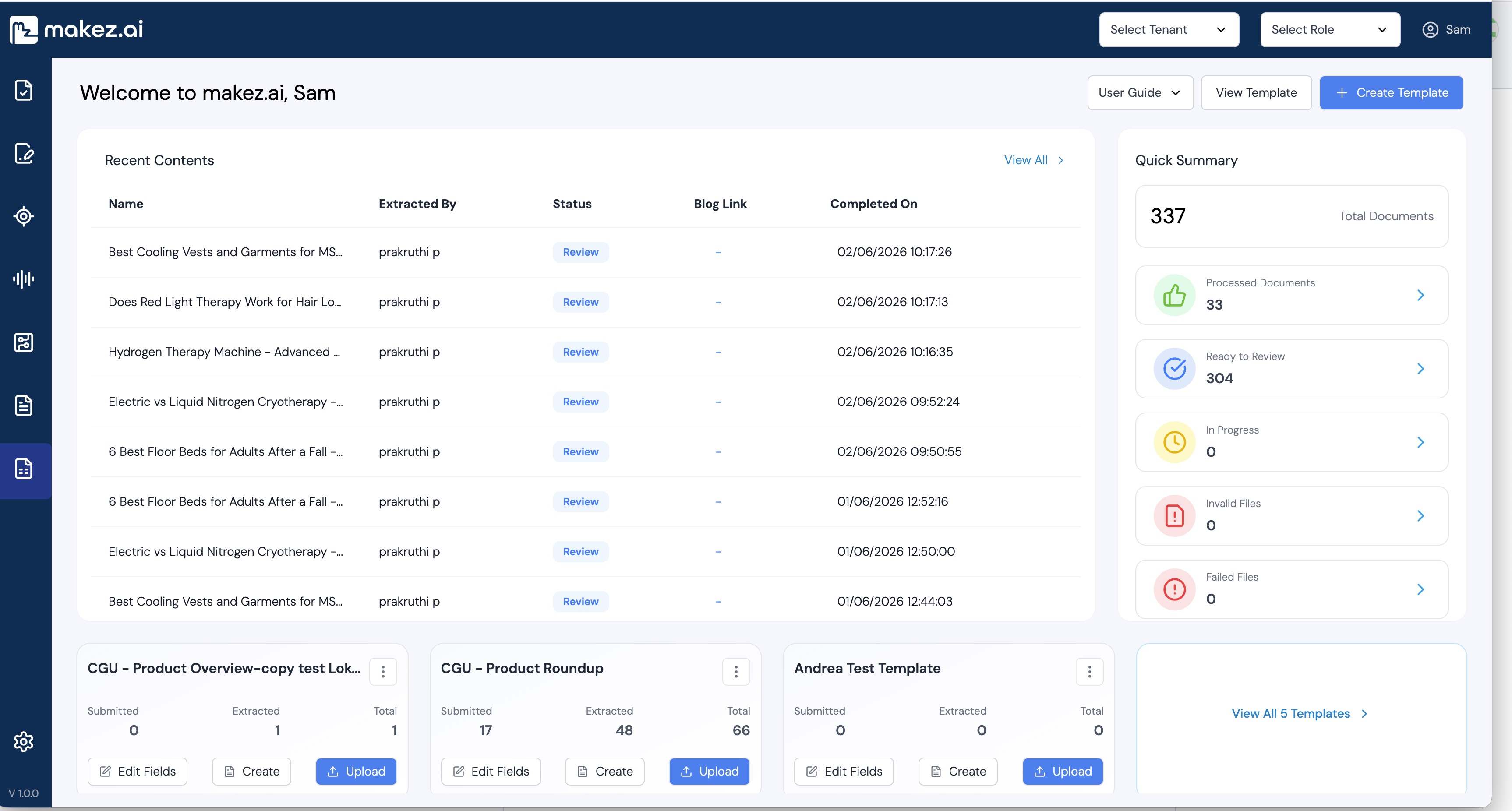 AI blog generation agent dashboard showing the content pipeline from research to publish