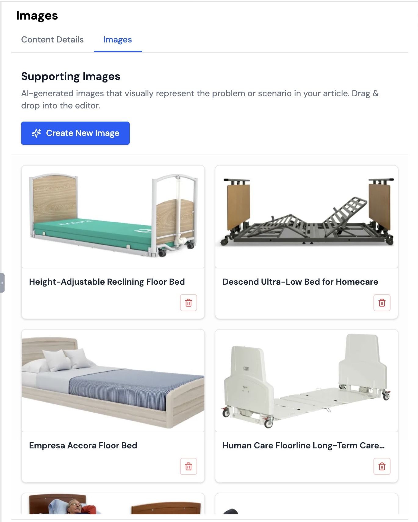 AI generated supporting images for blog articles dropped directly into the content editor
